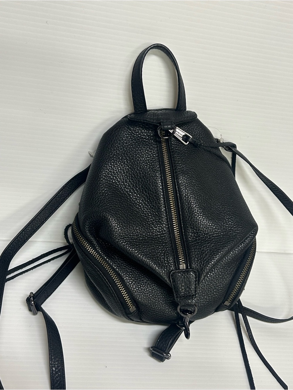 Rebecca Minkoff Black Gunmetal Convertible Mini Julian Backpack Pebbled Leather